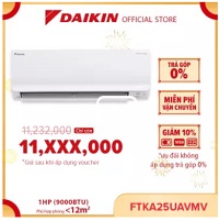 Máy Lạnh Daikin Inverter FTKA25UAVMV 1HP [Giảm 10% khi thanh toán qua thẻ] (9000BTU) - Tiết kiệm điện - Luồng gió Coanda - Độ bền cao - Chống Ăn mòn - Chống ẩm mốc - Làm lạnh nhanh - Hàng chính hãng
