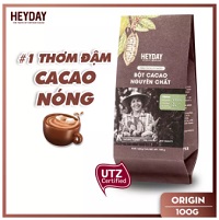 Bột cacao nguyên chất không đường Heyday - Origin 18% bơ cacao tự nhiên - Túi 100g - Chứng nhận UTZ - Hỗ trợ giảm cân - Keto - Vị socola nguyên bản - Không hương liệu- phụ gia