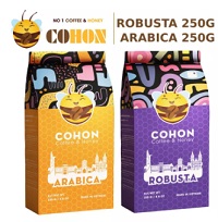 Combo cà phê COHON Arabica 250G + COHON Robusta 250G. Bộ Combo cà phê Arabica 250G + Robusta 250G nguyên chất Tây Nguyên 100%