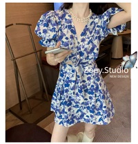 Zoey Studio Hình Hoa Kiểu Hàn Dress Phụ Nữ Váy Voan Hoa Cho Nữ Hoài Cổ Ăn Mặc Với Tay Áo Bong Bóng