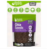 Hạt chia Úc Absolute Organic Chia Seeds gói 1KG. Cung cấp chất xơ hỗ trợ tiêu hóa, lượng Omega-3 cao hỗ trợ thần kinh và phát triển trí não- tốt cho phụ nữa mang thai
