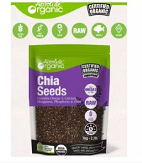 Hạt chia Úc Absolute Organic Chia Seeds gói 1KG- Cung cấp chất xơ hỗ trợ tiêu hóa, lượng Omega-3 cao hỗ trợ thần kinh và phát triển trí não- tốt cho phụ nữa mang thai